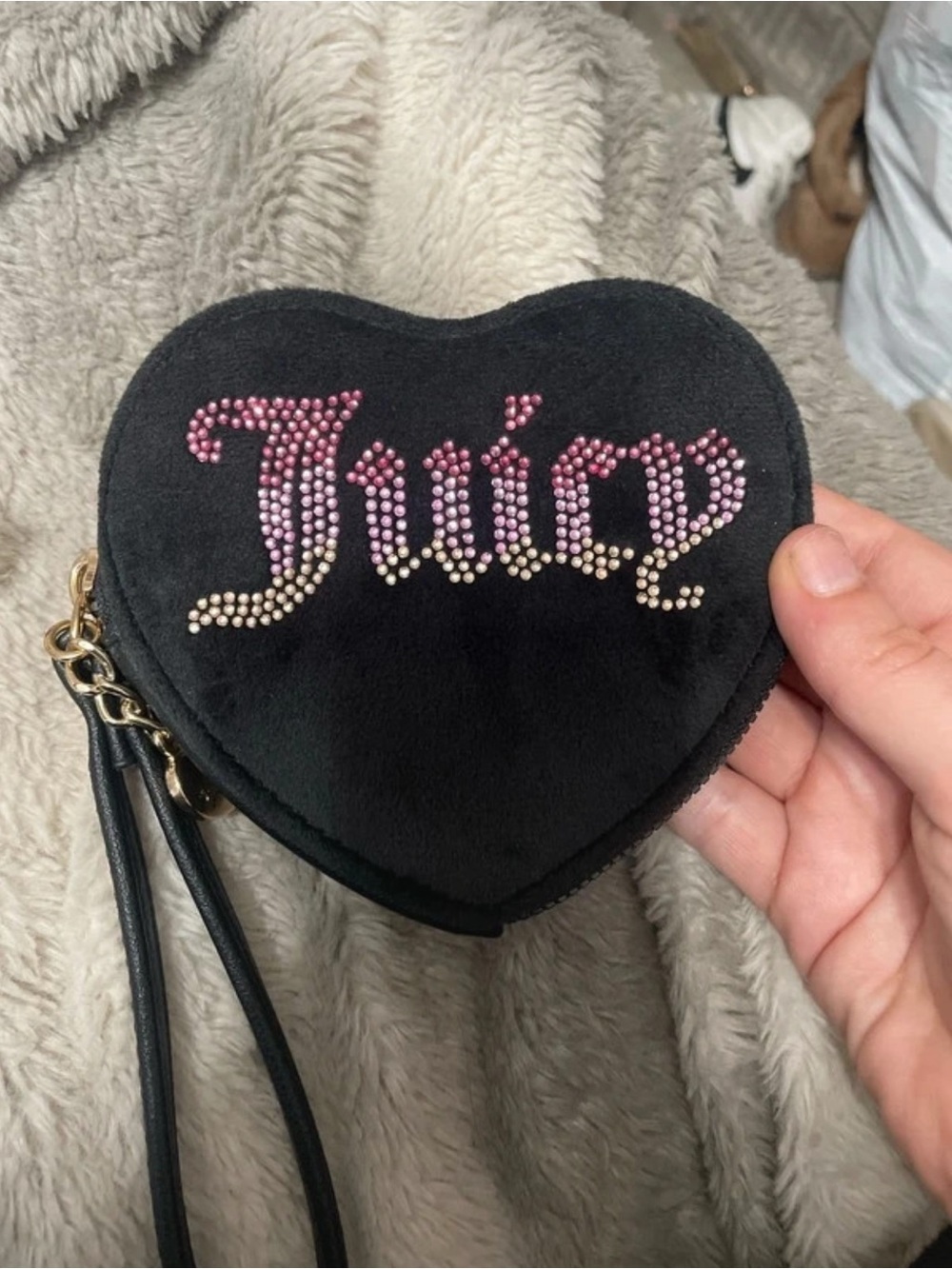 Juicy Couture Black Heart Rhinestone coin purse